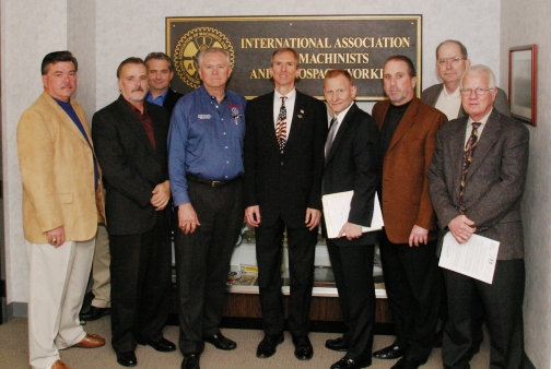 From left, GLR Rod Hoffman, SR Jorge Saenz, ER Ed Manhart, AA Roger Nauyalis, Congressman Daniel Lipinski, Local 126 DBR Joe Pijanowski, GVP Philip J. Gruber, CR Michael D. King and Local 701 DBR Dennis Jawor. 