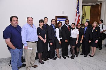 IAM Members from United Airlines, Continental Airlines and ExpressJet outside hearing room with GVP Roach