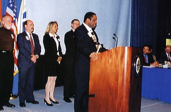 For more than a decade, the IAM has fought for better working conditions for Flight Attendants. Above, IAM Transportation GVP Robert Roach, Jr. testifies with IAM Flight Attendants and safety coordinators at a FAA hearing in 2000 in favor of extending OSHA protections to air cabin crews. 