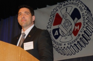 Local Lodge 1943 Vice President Andrew Hounshell speaks to Legislative Conference attendees about his campaign to unseat House Speaker John Boehner (R-OH). IAM members donated over $3,000 to his campaign this week.