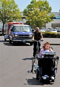 Tania Finlayson is accompanied by her husband and IAM District Lodge 751 member, Ken, along with a support van with her son, Michael, and IAM members, as she makes a 300-mile trek across the Northwest to raise money for Guide Dogs of America.