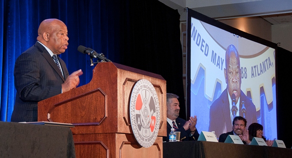 Rep. John Lewis (D-GA), speaking on the importance of upholding voting rights and expanding the influence of organized labor, at the 2013 IAM National Staff Conference. (Credit: Ron Sherman)