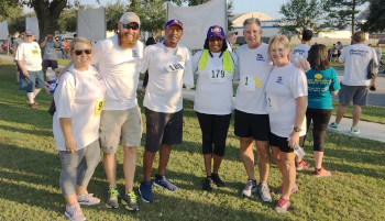 IAM members from District 75 and their spouses getting ready for the Airbus 5K run in Mobile, AL. From left: Kassie Kruse, Jonathan Kruse, Rickie Langford, Felicia Langford, Russell Acker and Sharon Acker.