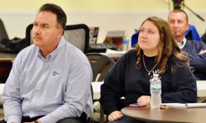 IAM District 54 President and Directing Business Representative T. Dean Wright, Jr., left, and his daughter Regina watch the second presidential debate on Sunday, October 9 in Columbus, OH. 