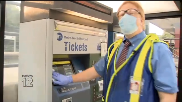 Metro North Station Ambassadors Disinfect Stations and Hand Out Masks