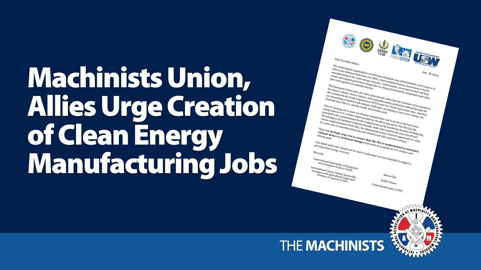 Machinists Union, Allies Urge Creation of Clean Energy Manufacturing Jobs